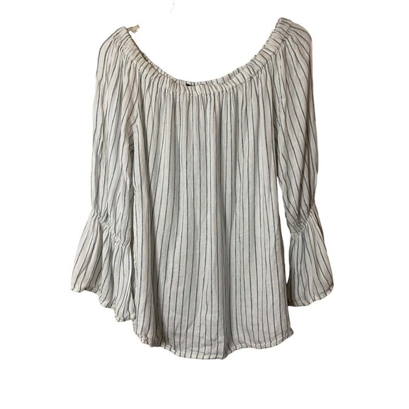Sanctuary blue & white striped off shoulder top Linen blend size L - Picture 1 of 10